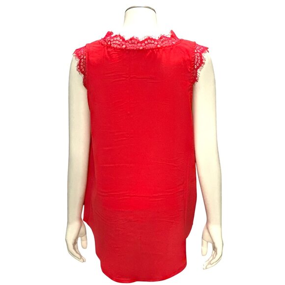 CCC Red Lace Trim Satin Sleeveless Tank Top V Neck Dressy Blouse Size Large - Picture 3 of 5
